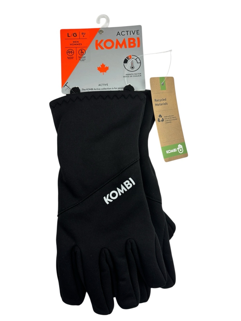 Kombi Active Mens Black Bolt Winter Gloves Size Large NWT